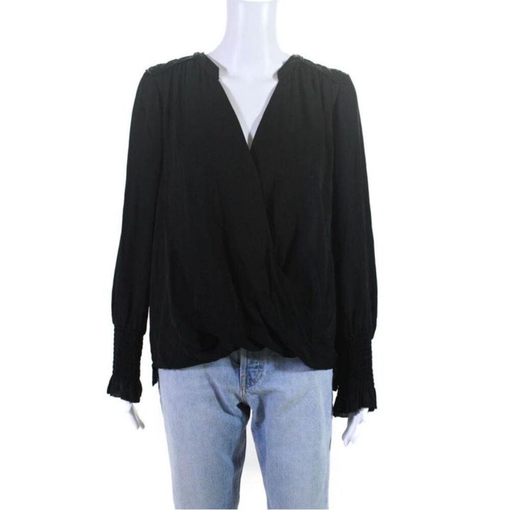 Rebecca Taylor Silk Black Double Georgette Wrap Blouse Top 6
